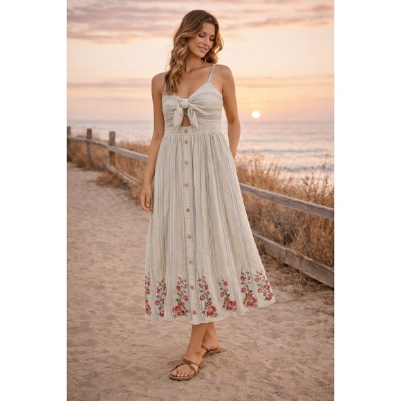 Units Dresses & Skirts - Andree by Unit Midi Dress Sz S Cut Out Embroidered Boho Summer Beachy Cotton